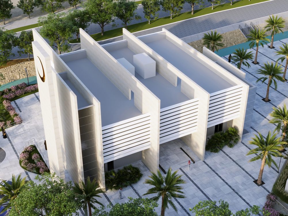 Aerial view of the community mosque at KFUPM Smart Villas