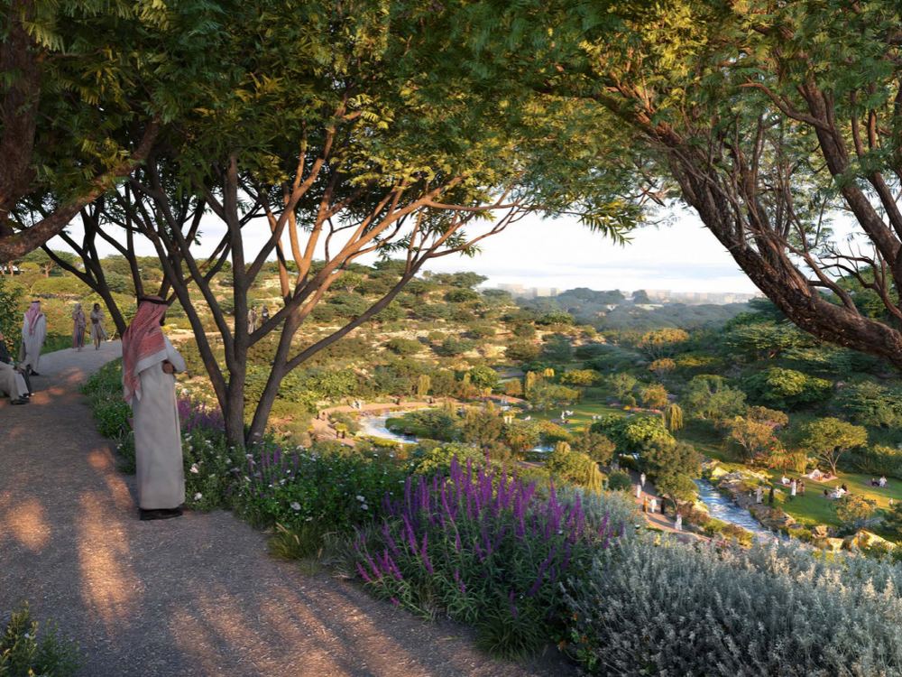 Shaded path through planting at King Salman Park