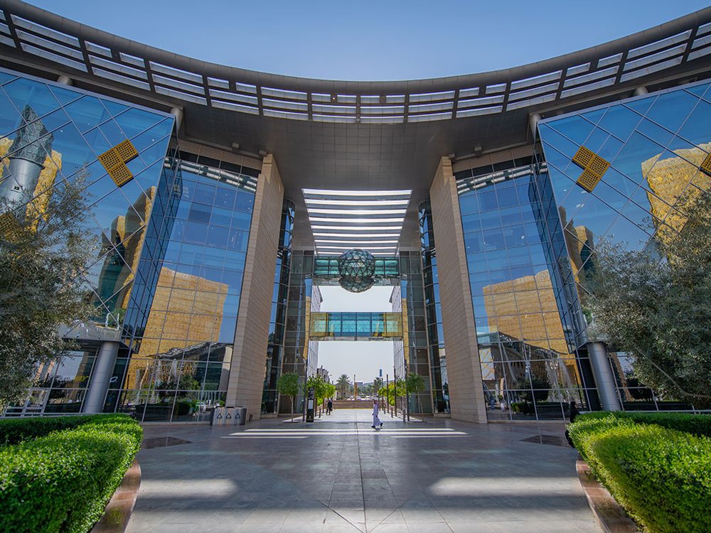 Atrium entrance to an Osool commercial building in Riyadh