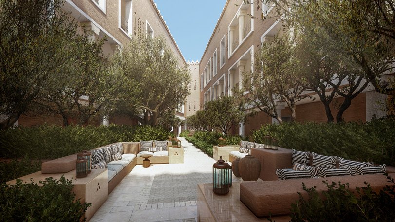 Landscaped courtyard at the Raffles Hotel Diriyah